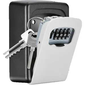 Key Lock Box Wall Mounted, 4 Digit Combination Lockbox  Outside, House Keys - 5 Keys Capacity, Key Safe Security Storage Lock Box  Indoor, Outdoor, Garage, Garden, Store (Grey, 1Pack)