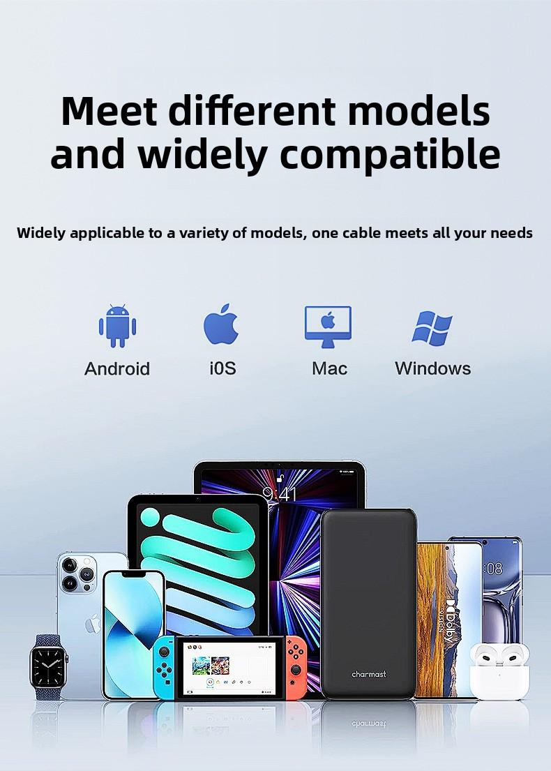 Super fast charging spring cable, 1.5m retractable 100W four-in-one data cable, car charging cable