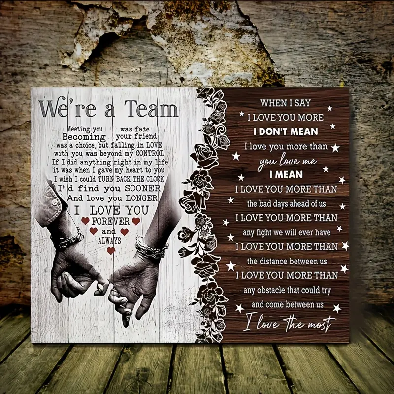 1PC 2D Flat Wooden Frame Canvas Painting Couple Wall Art Print, with Frame, for Living Room Bedroom Office Decoration, When I Say I Love You, We Are a Team Couple Canvas Print Gift Decorative Painting