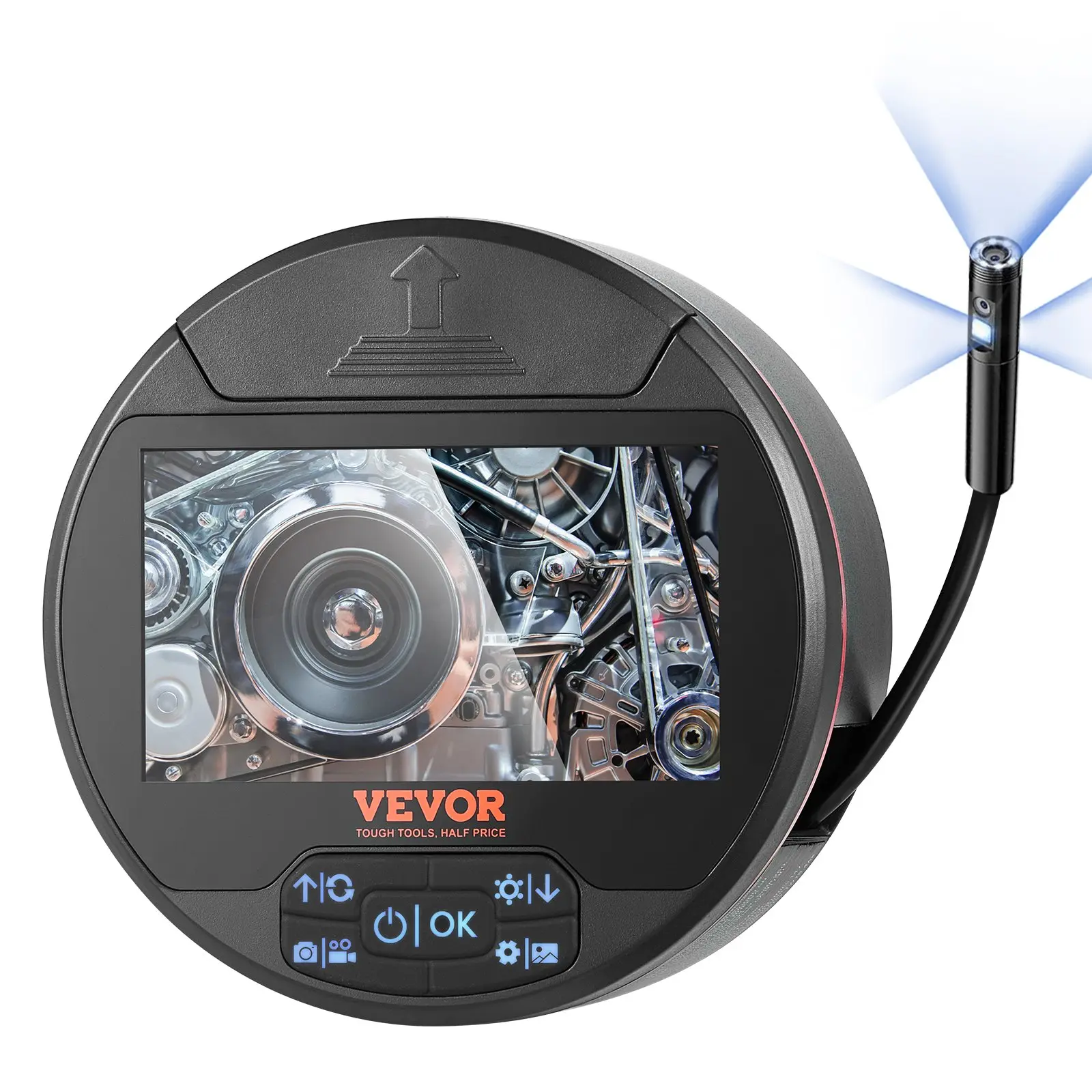 VEVOR Triple Lens Borescope Endoscope Camera with Light, 4.3" IPS Screen, 8+2 Lights, IP67 Waterproof Snake Scope, 16.4ft Cable, 32GB Card for Automotive, Plumbing (Tool Upgrade)