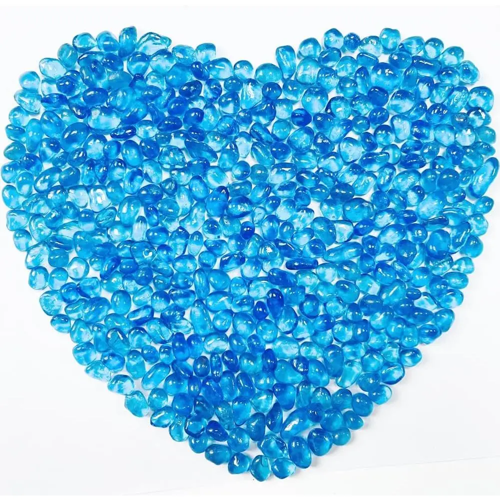 0.88LB Blue Sea Glass Pebbles Aquarium Gravel Rocks Glass Gems for Fish Tank Turtle Tank Vase Filler Decoration