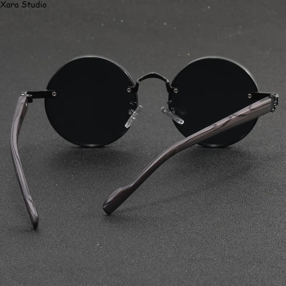 Retro Round Glasses for Men & Women – Vintage Metal Frame Eyewear with Faux Wood Grain Temples, Lightweight Durable Fashion Glasses for Casual, Travel & Daily Wear