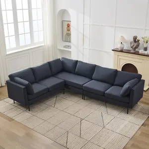 Aobtkel® 106" W L-Shaped Sectional Sofa Couch Set - Convertible 6-Seat Corner Linen Sofa with 2 Pillows, Metal Legs, Couch for Living Room, Apartment