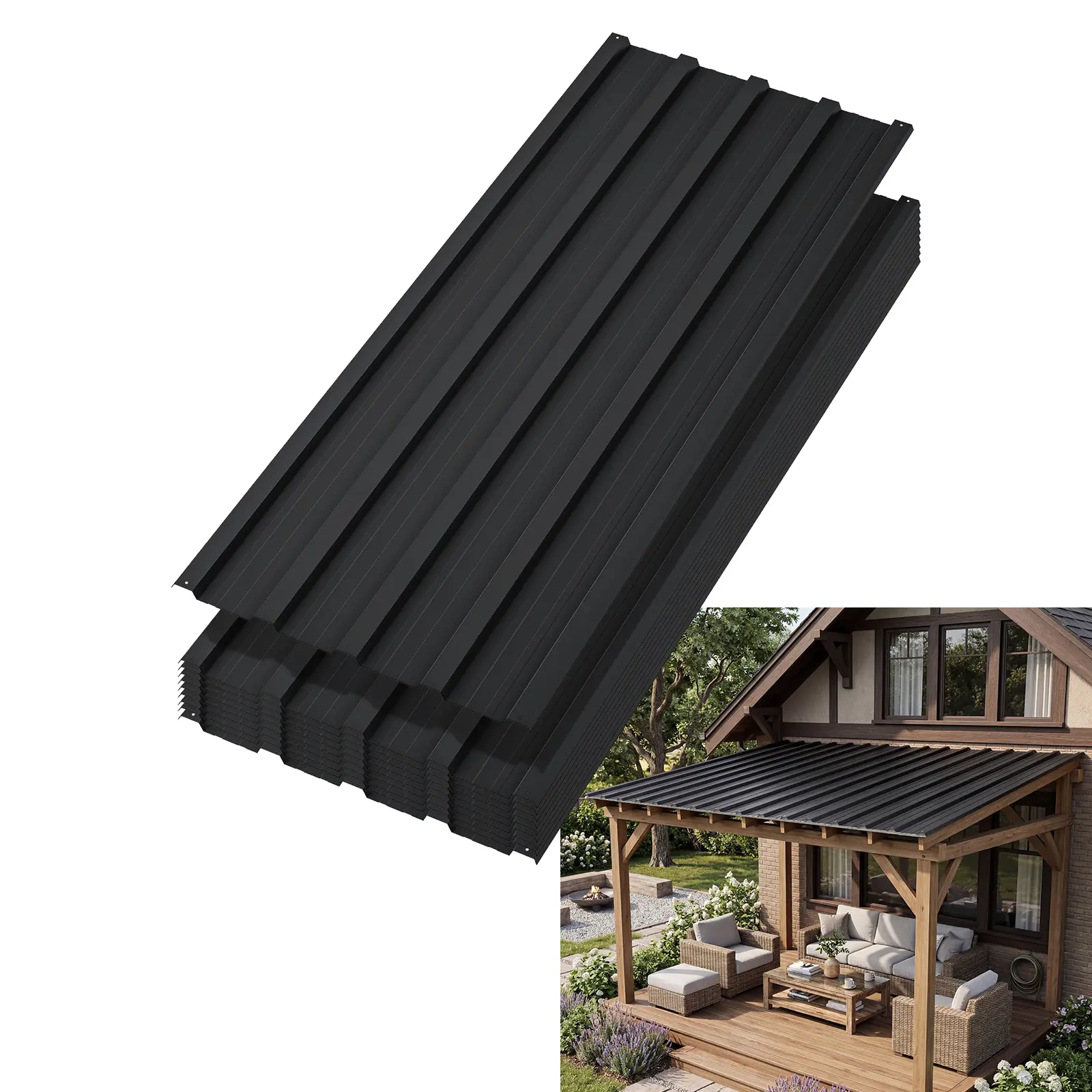 Metal Roof Panels 10 Pack - Easy Snap-Together Shed Roof Sheets, Corrugated Galvanized Steel Roofing for Garage, Chicken Coop, Patio Cover, Garden Shed