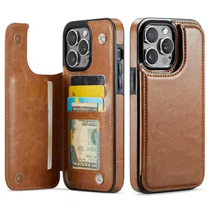 Leather Wallet Case with Card Slots for iPhone 16 Pro Max, Kickstand, Double Magnetic Clasp, Shockproof Protective Cover & Screen Protector,Total Protective Shockproof Phone Cover for iPhone 17Promax 16pro 15plus 14 13 12