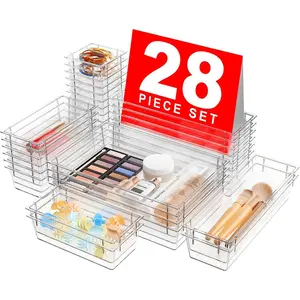 【Military Grade】 Drawer Organizer, 【𝟱𝗦𝗶𝘇𝗲】 Makeup organizer, 【Holds 177 Items】 Bathroom Organizers and Storage, Organization and Storage, Desk Drawer Organizer for Vanity (Clear)
