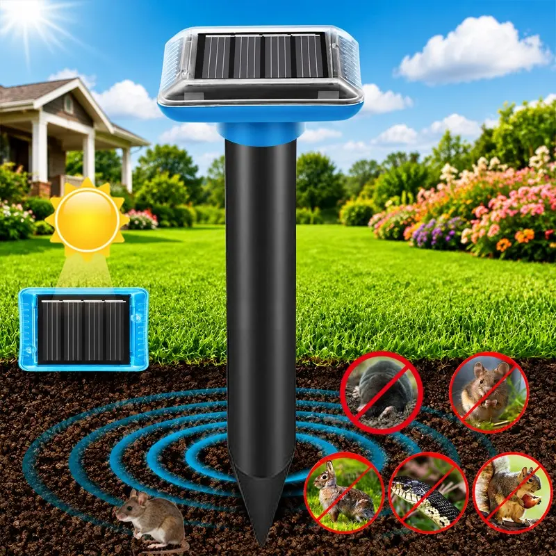 Solar Ultrasonic Pest Repeller, Effective Repellent for Rats, Snakes, Chipmunks, Outdoor Animal Deterrent for Garden Yard Use