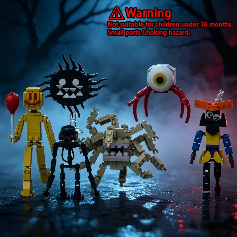 6-IN-1 Horror Game Bacteria Monster Building Blocks Figures Partygoers Backrooms  Cable Man Model DIY Bricks Toys For Posable Articulated Action Figures Collection Kit，Perfect Gift for Backrooms Fans&Halloween Party Themed Decoration