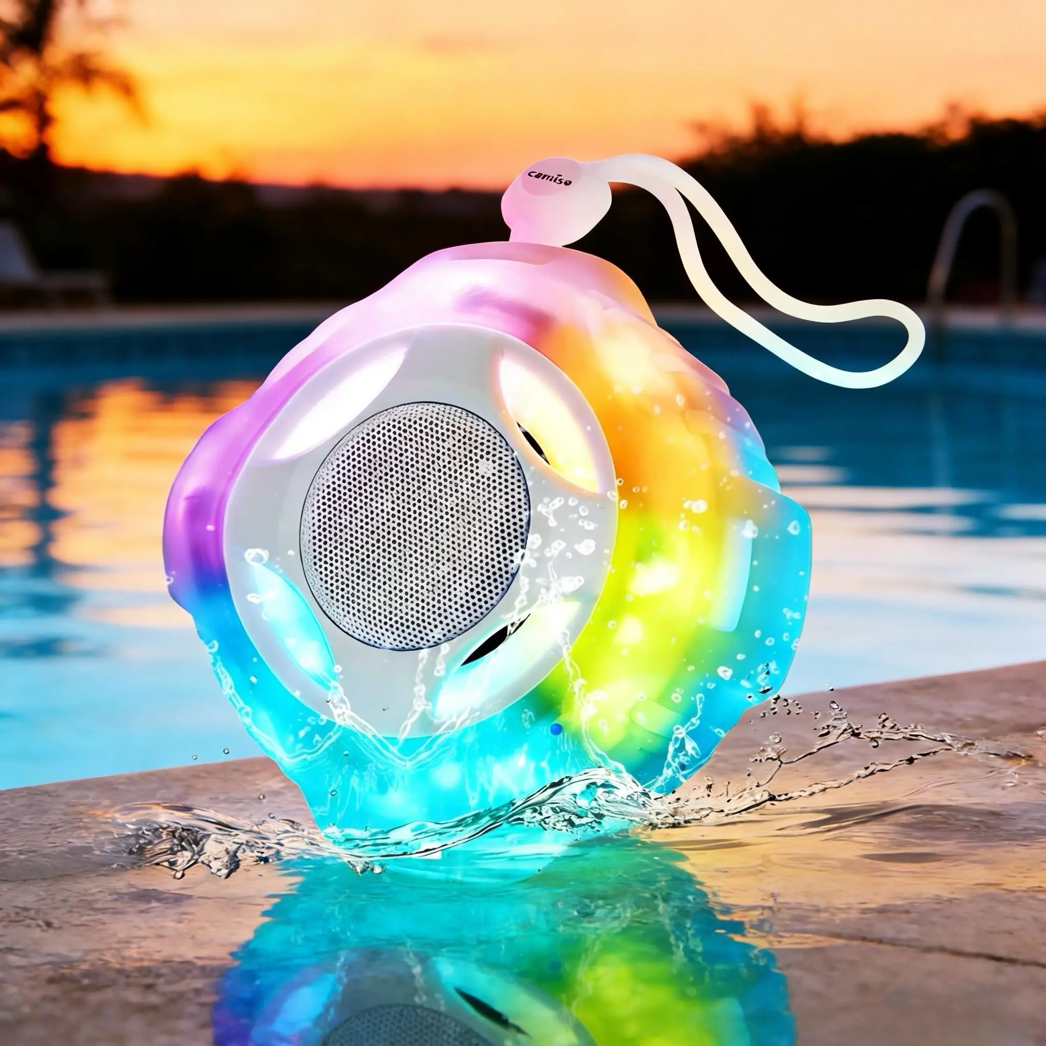 Shower Bluetooth waterproof speaker, IPX7， Swimming pool float, Pool Speakers, 2000mAh, portable wireless speaker with LED light, high-definition sound and bass, suitable for traveling to the beach, kayaking, swimming pool, camping, gifts