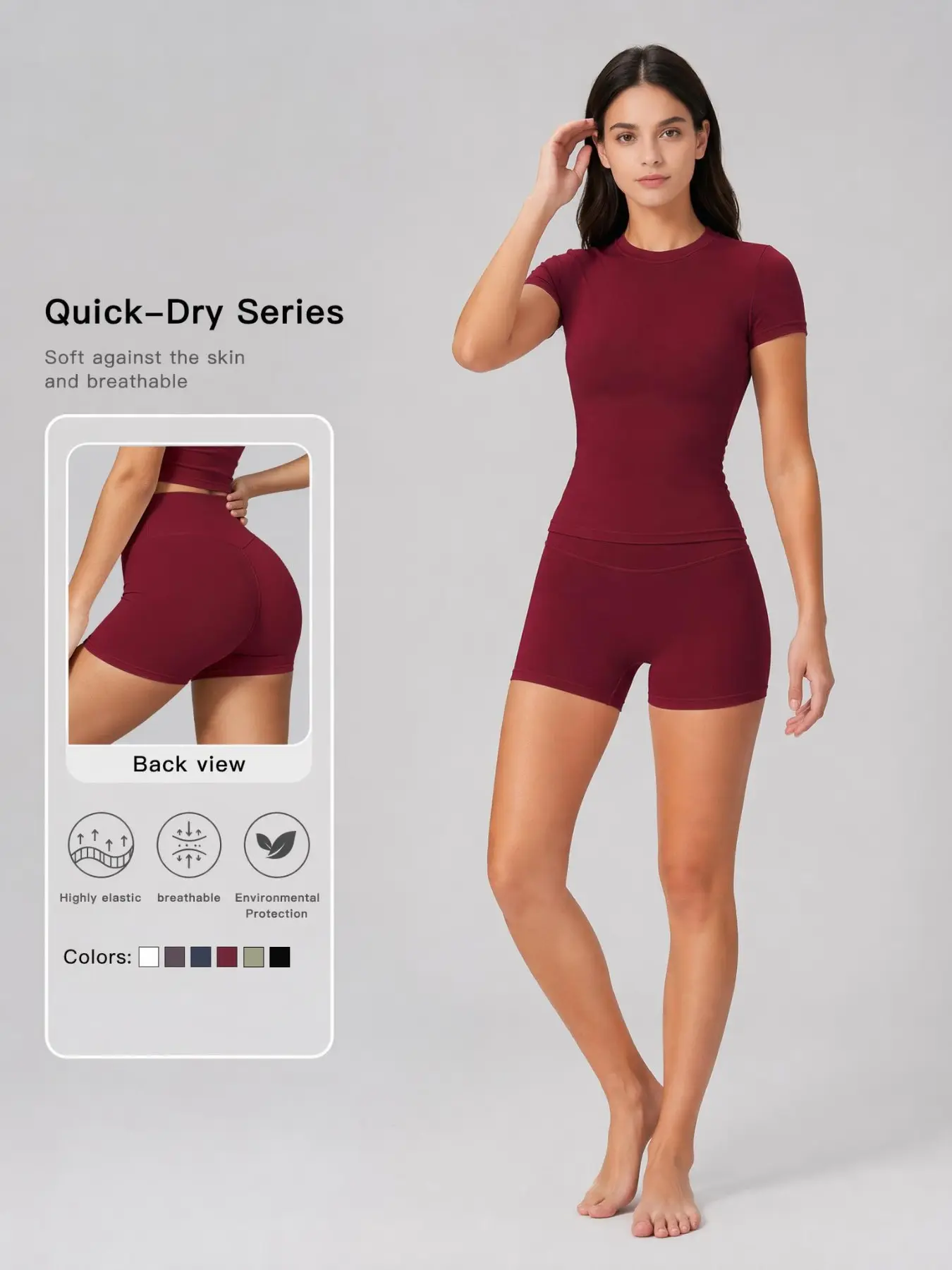 A5225 Quick-Dry Short Sleeve + High-Waist Cycling Pants Set, Minimalist Soft Lifestyle Aesthetics, Daily Training Casual Sportswear