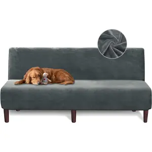 Armless Futon Cover  Futon Slipcover Soft Stretch Couch Covers with No Arm Sofa Bed Cover with Non-Slip Thick Plush Furniture Protector Washable Couch Slipcovers for Living Room(Dark Grey)