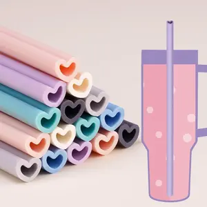 15PCS Heart Shaped Silicone Straws  Stanley 40oz 30oz 20oz Tumbler, 12.2 Inch Reusable Silicone Drinking Straws  Stanley Cups, Customizable Various Drinkware w/ 2 Brushes