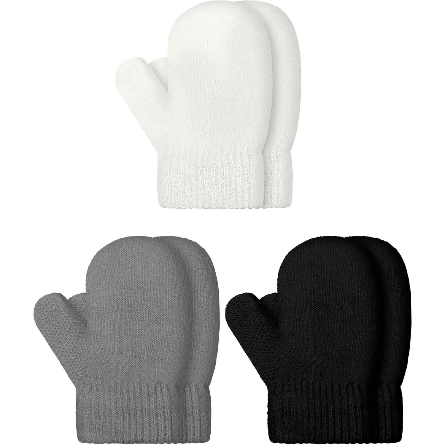3 Pairs Toddler Magic Stretch Mittens Little Girls Soft Knit Mitten Baby Boys Winter Knitted Gloves