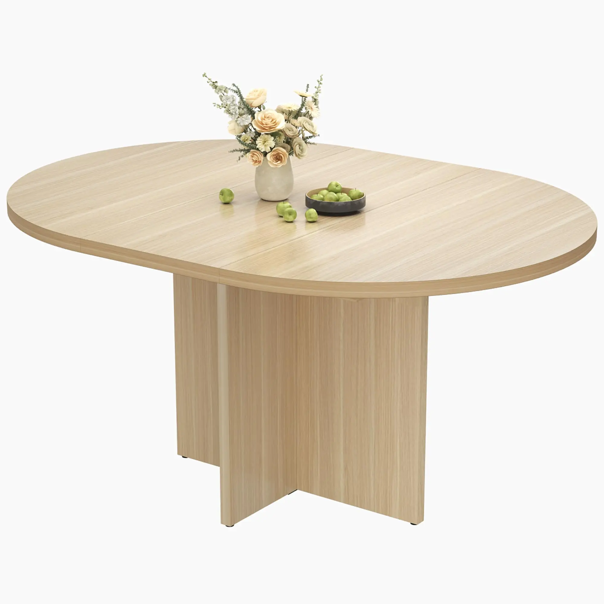 Natural Round Shape Size Adjustable Dining Table for Dining Room, 43.3in-59in Extendable, Fits 4-8 People