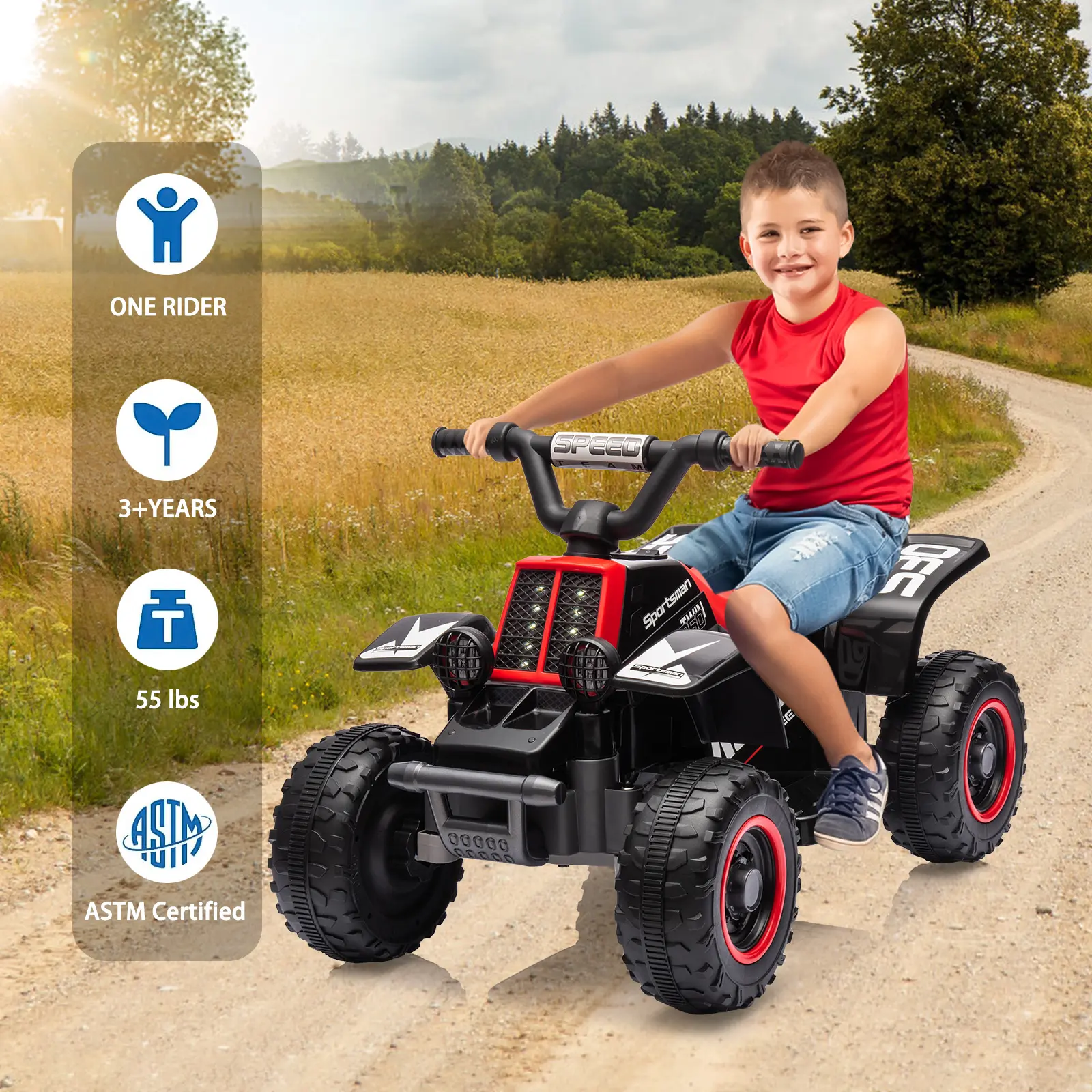6V Kids Electric ATV Ride-on Toy - 3+ Years Boys/Girls Ride on Machine, 4-Wheel Design, Slow Start Function, 390 Motor, LED Lights, 55 lbs Weight Capacity, Kids Outdoor Play 4-Wheeler Quad