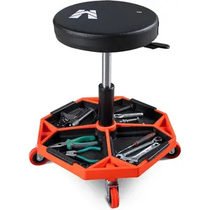 Adjustable Height Rolling Mechanic Stool, 300 LBS Garage Chair  Wheels, Rolling Workshop Stool with Cushioned Seat and Tool Trays, Ideal for Garage, Workshop, and Auto Repair