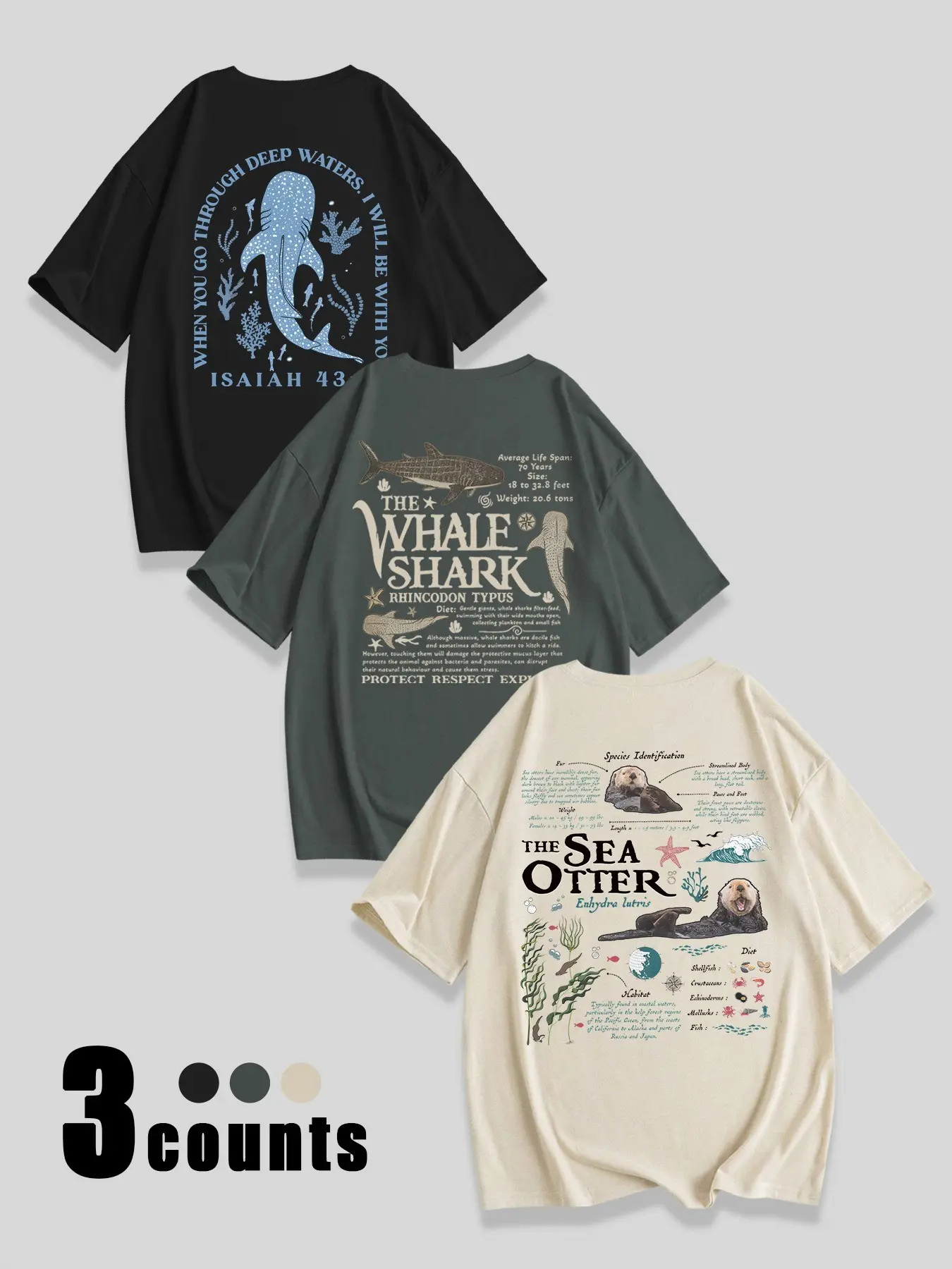 Women's Whale & Shark Print Tee, Casual Soft Comfortable Round Neck Short Sleeve T-shirt for Summer, Ladies Clothes for Daily Wear, Top