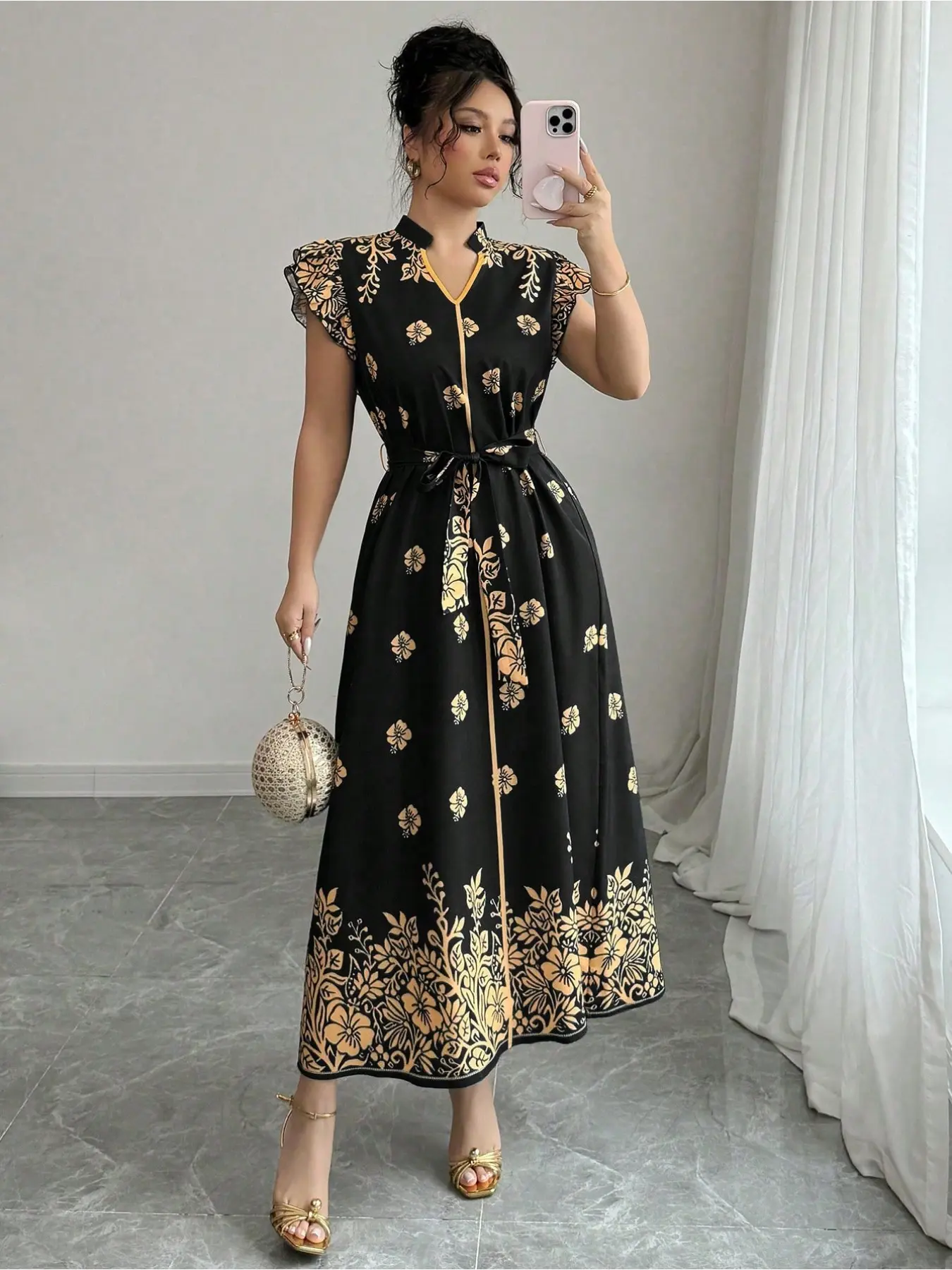 Women's Boho Casual Elegant Chic Floral Print Long Dress, Suitable For Commuting Women's Boho Casual Elegant Chic Floral Print Long Dress, Suitable For Commuting