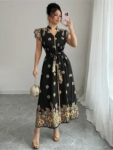 Women's Elegant Chic Floral Print Long Dress, Suitable For Commuting