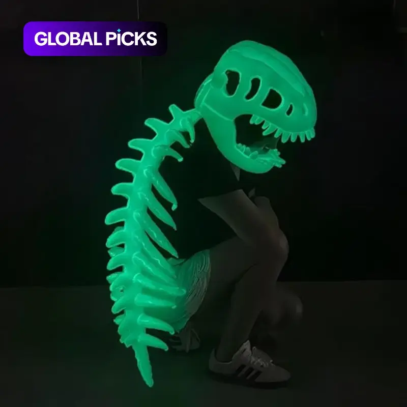 Halloween Night Glowing Fluorescent Dinosaur Skeleton Costume Mask Headpiece, Fun Role Play, Creative Prank Gift, Suitable for Kids, Family, Friends #GLOBAL PICKS