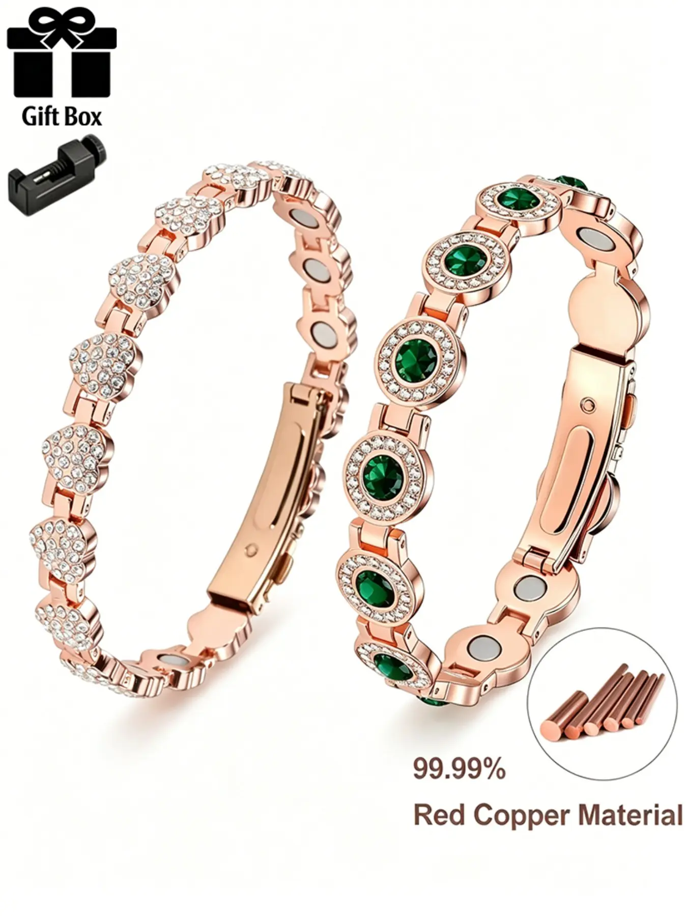 Women's Dual Color Pure Copper Magnetic Bracelet Set, Adjustable Vintage Luxury Health Handband, Gift Jewelry with Neodymium Magnet