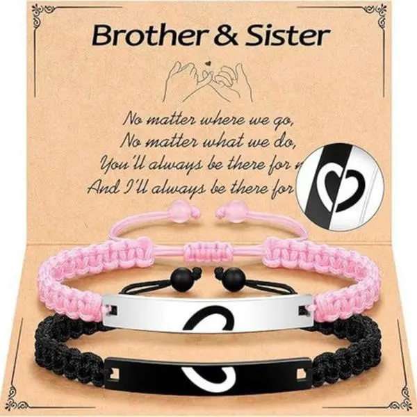Brother & Sister Matching Bracelet Set, Father's Day Gift for Siblings, Split Heart Braided Cord Wristbands, Adjustable Family Jewelry for Him & Her Heart Bracelets High Quality Bracelet