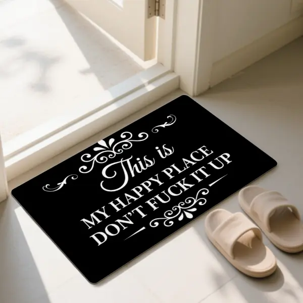 Personalized Happy Place Doormat - Retro Non Slip Wrinkle Resistant Indoor Welcome Mat, Unique Front Door Enterway Rug, Funny Couple Housewarming Gift