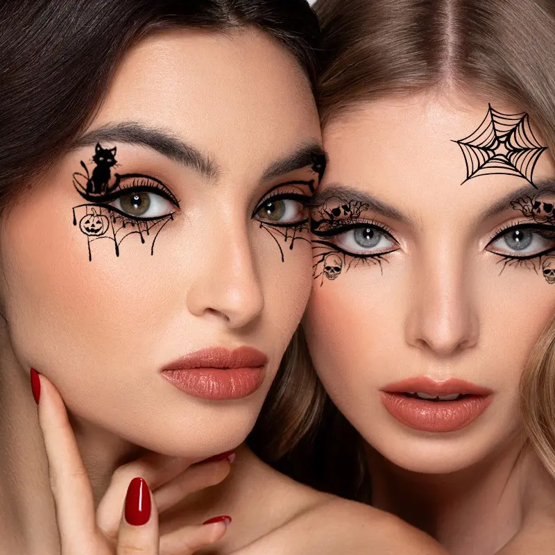 10 Sheets Temporary Eyelid Tattoos for Men & Women, Halloween Witch Makeup Stickers, Long-Lasting Realistic Fake Eye Tattoos
