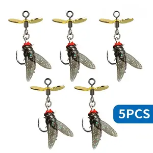 5pcs Silicone Fly Soft Bait with Propeller, Realistic Bionic Lure Soft Bait Fishing Accessories