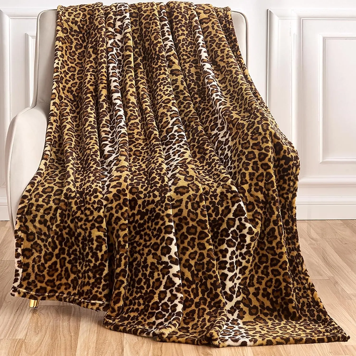 Leopard Print Blanket Fleece Throw, Super Soft Cozy Fluffy Plush, Cheetah Print Blanket for Bed Sofa Travel Camping, Gift Blanket for All Seasons