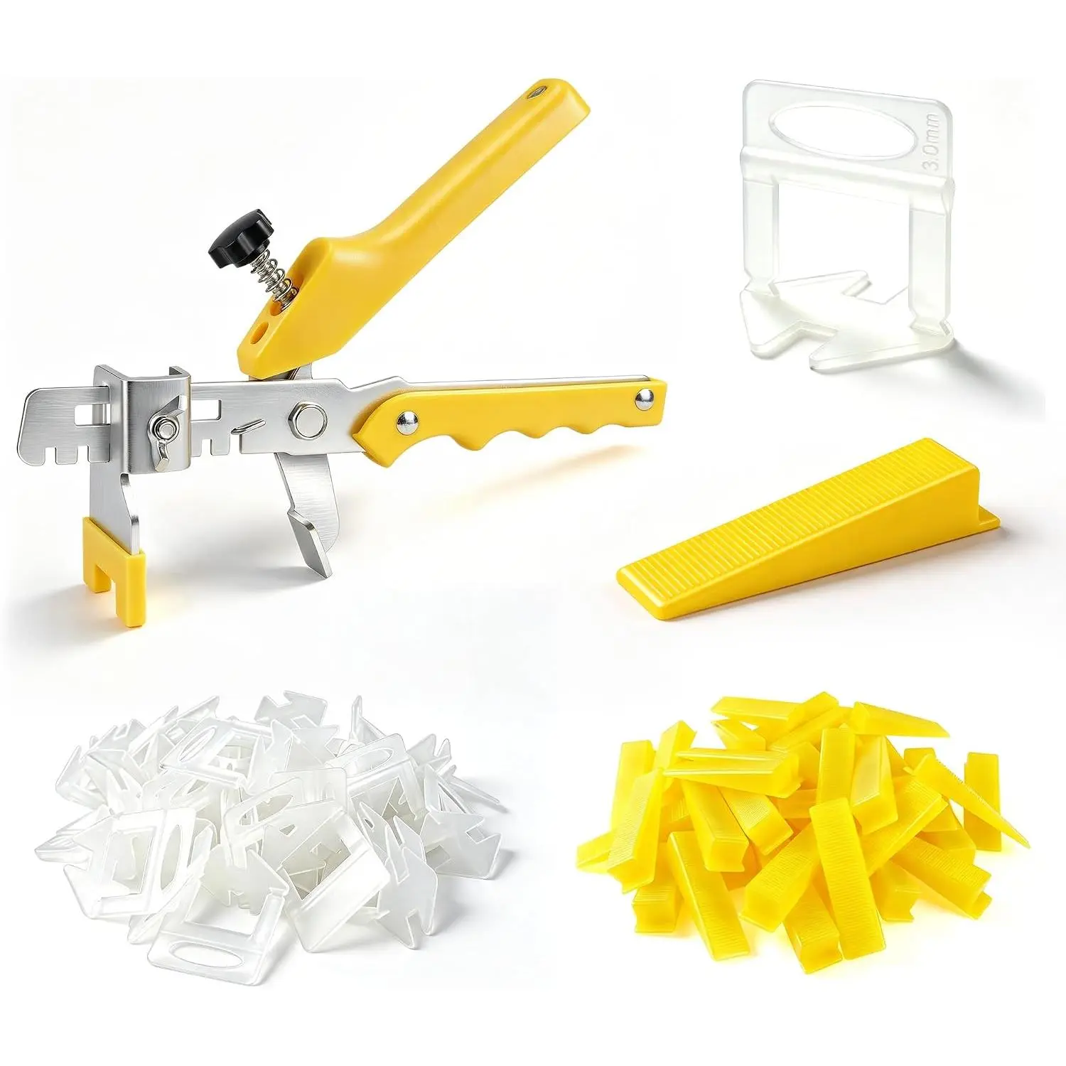 Tile Leveling System Kit with Tile Plier, 300 count 1/8" PP Tile Leveling Clips & 100 count  Wedges, Lippage Control Tile Leveler Tools for Floor Wall Tile and Stone Installation