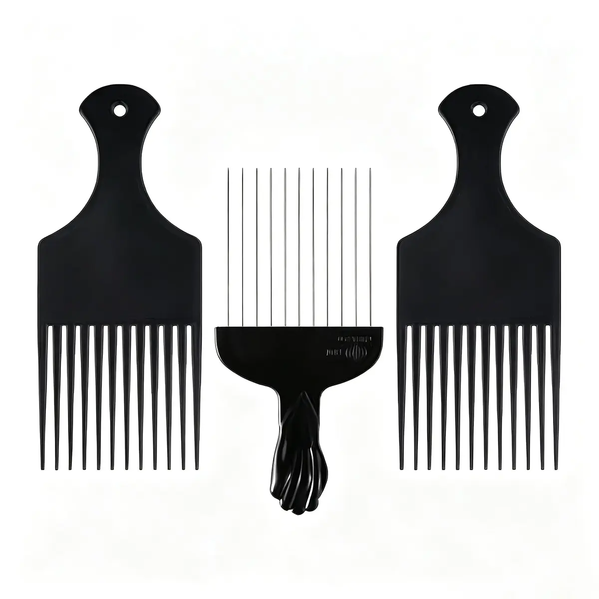 3 Piece Plastic Hair Comb Set, Non-Slip Straightening Brush, Wavy Hairstyle Tool, Includes 2 Plastic & 1 Stainless Steel Detangler, Detangling Comb