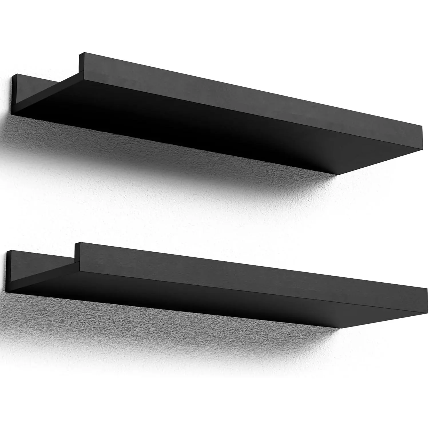 Floating Shelves Set of 2, Small Wall Shelf with Lip, 16in, Black | Display Ledge Shelf for Room Wall, Wall Decor Shelves for Bathroom, Living Room, Bedroom, Kitchen, Nursery Room, Modern, Wood