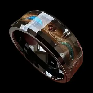 Men's Titanium Steel Ring, Hip Hop Style with Colorful Liquid Sand Inlay, Durable & Anti-Fade Black Sand Jewelry for Men, Trendy Summer Sports & Outdoor Accessory