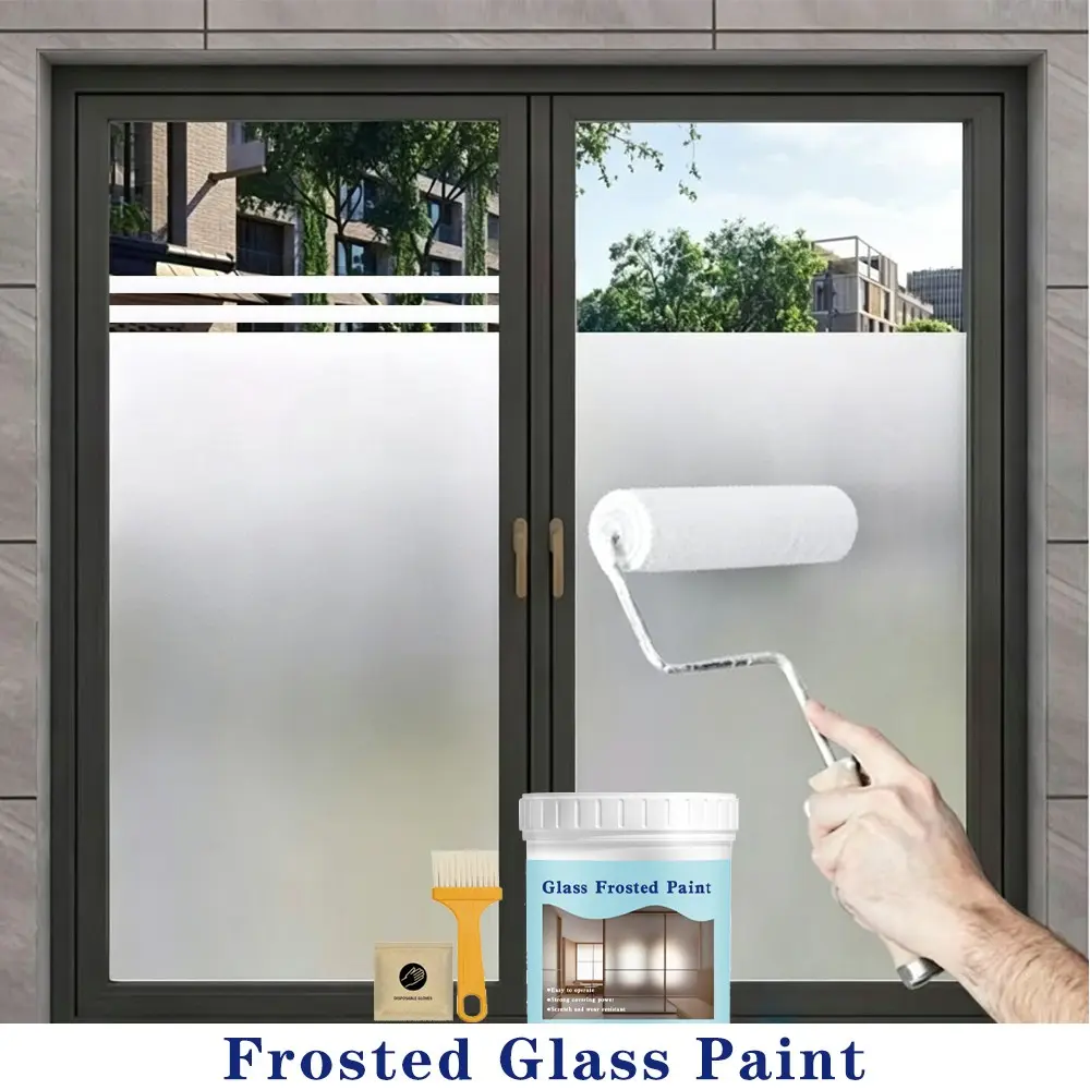 Privacy Glass Paint, Frosted Glass Spray, Waterproof UV Protection, Low Odor, for Bathroom, Bedroom, Kitchen, Sliding Doors, Includes Tool
