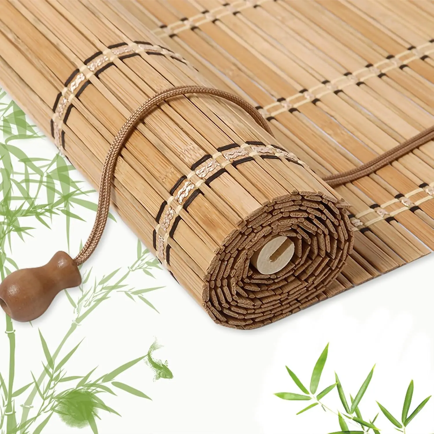 Custom Bamboo Roller Blinds Shades for Indoor Interior Windows, Ideal for Outdoor Patio, Decks, Porches and Backyards