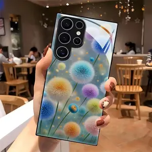 Phone case: Dandelion Wishing Seed Magic Garden black tempered glass phone case, suitable for Samsung Galaxy A14 A15 A16 A23 A24 A25 A26 A32 A34 A35 A36 A52 A53 A54 A55 A56 S21/S22/S23/S24/S25/S26 FE/Plus/Ultra
