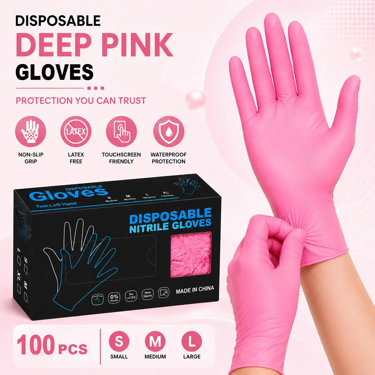 100 Pcs Nitrile Gloves, Ideal for Tattooing, Makeup, Hairdressing, Pet Care, Household Cleaning, S M L Sizes Available