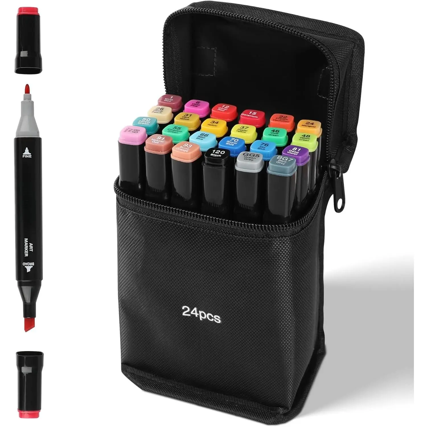 24 Colors Drawing Markers,  Tip Art Markers, Coloring Marker For Adult Sketching And Coloring