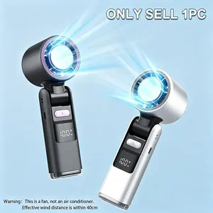 Portable Mini Ice Compress Handheld Fan with Flashlight Digital Display, 199 Speeds, Foldable Portable Mini Outdoor Fan