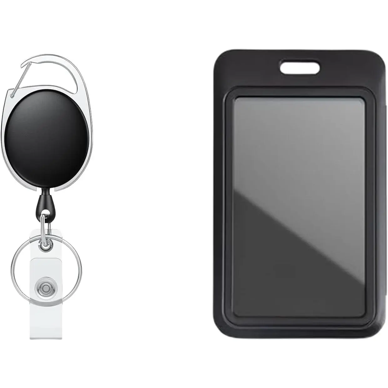 Black Badge Holders with 3 Pack Retractable Keychains – Multi-Card ID Card Badge Reel for Work, Office, Lanyards (1, Pack)