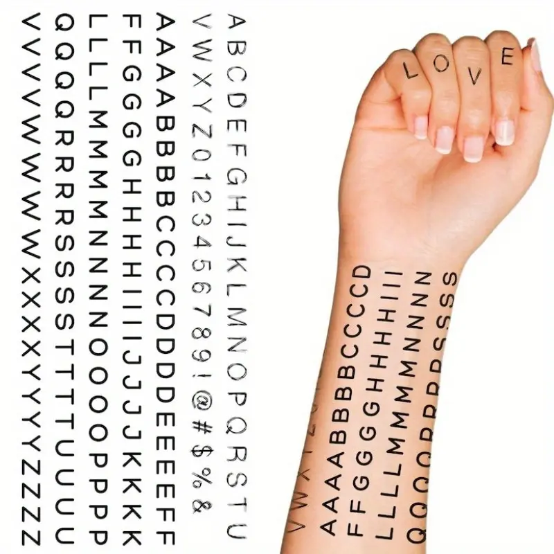Handwritten font tattoo, letter tattoo, finger tattoo, Temporary Fake Tattoos