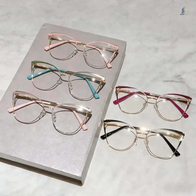 Unisex Cat-Eye Metal Frame Eyeglasses, Slim Flat Front Lightweight Eyewear, Clear Decorative Glasses for Daily Wear and Screen Scenarios
