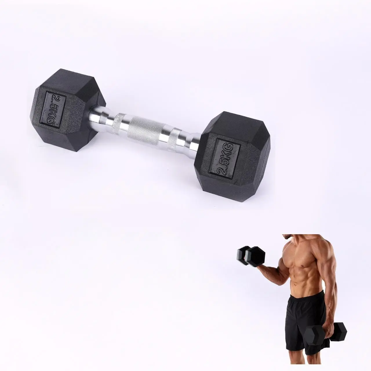 2.5/5/7kg Hex Cast Iron Dumbbell, Solid Rubber Coated, Arm Strength Training, Unisex Home Gym Fitness Equipment, Muscle Building