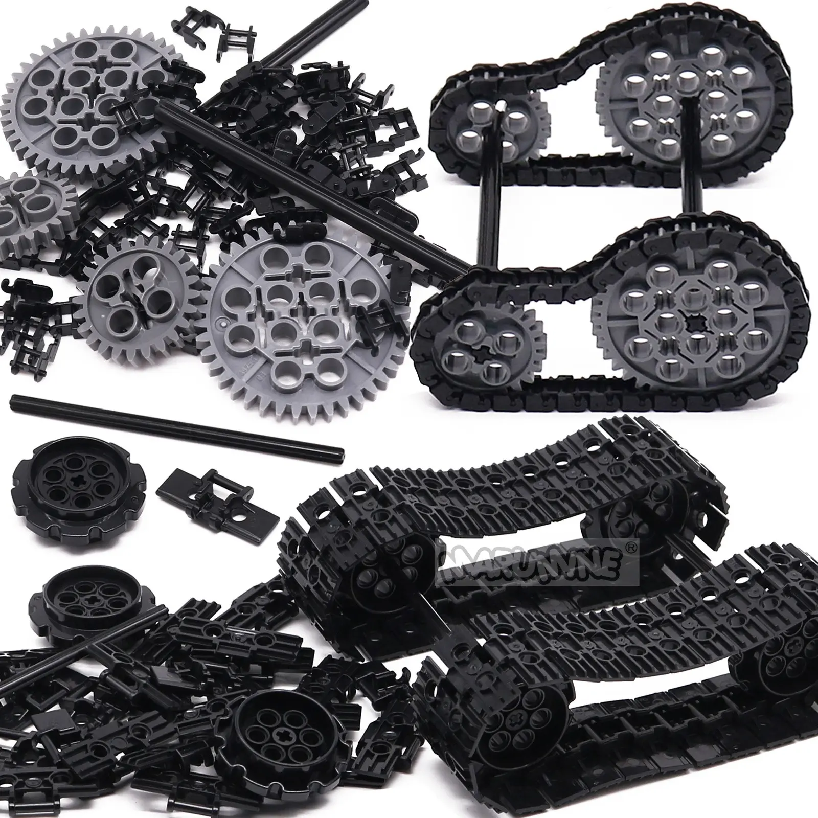 72pcs/92pcs Technology Building Blocks Track Sheet Set Block Kit High-Tech Bricks Parts for Cars, Tanks, Wheels, Gears, Tires, Mechanical Accessories Compatible with 57518 57519 3708 3711 3649 3648 3708
