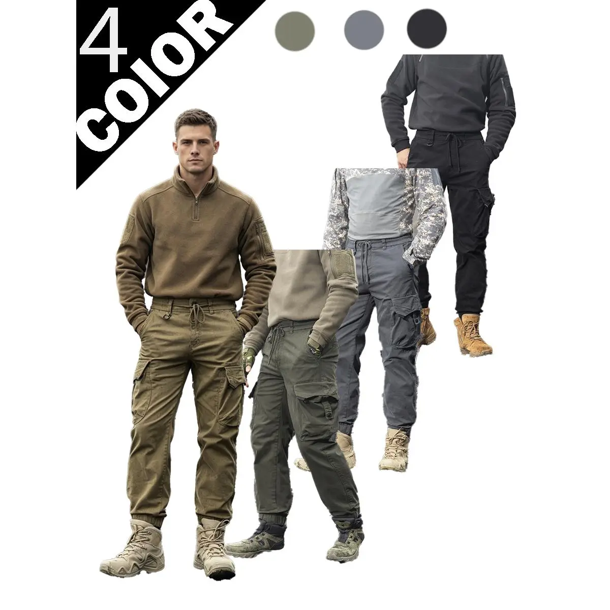 Male 2026 Spring New Thin Multi-Pocket Loose Detachable Polyester Cargo Pants - Casual Mountain-Style Tactical Trousers for Camouflage, Plain, Black Fishing Sports