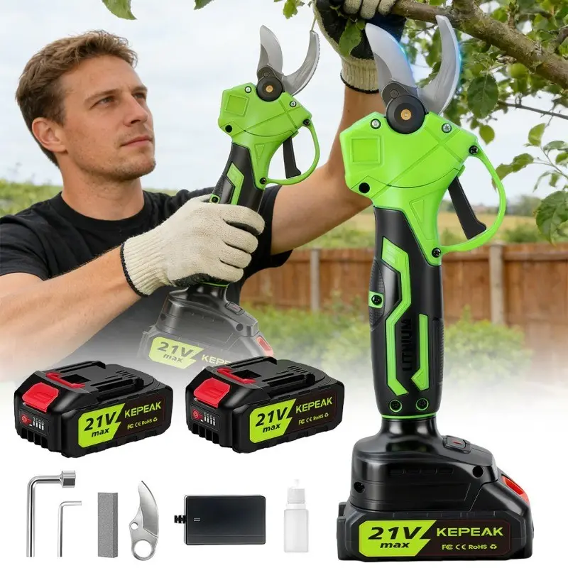 Cordless Electric Pruning Shears for Gardening - Brushless Motor, Dual 21V 15000mAh Batteries, Metal-Built, 1.18-Inch Cutting Diameter, 30 Mins Continuous Use, 60 Mins Charge Time, Ideal for Tree Trimming in Parks, Greenhouses