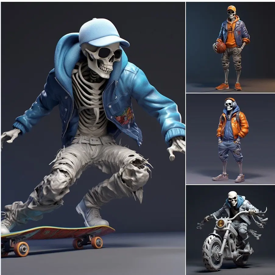 New Cool Skeleton Figurines, Spooky Halloween Skull Doll Resin Ornament, Christmas Decorative Item, Unique Holiday Decoration, Decor Ornaments