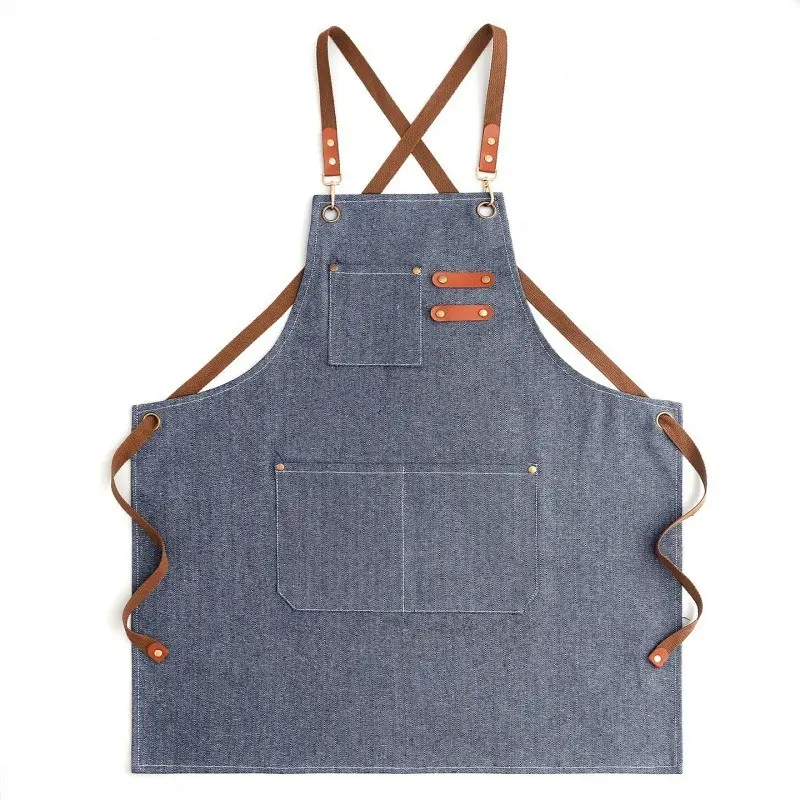 Men's Denim Apron, Restaurant Workwear, Western Kitchen Uniform, BBQ Waist Apron, Canvas Print Logo, Cooking Apron for Kitchen Use, Adjustable