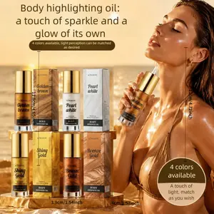 KORMESIC 4 Shades Body Shimmer Highlight Oil, Pearl White/Shiny Gold /Bronze /Golden Brown, Lightweight Hydrating Liquid Luminizer, Diamond Glow Sculpt Contour, Fix Dull Flat Dry Skin, Long Lasting No Streaks, Party Beach Body Highlighter Makeup